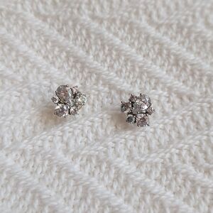 Silver Crystal Cluster Stud Earrings - Clear
